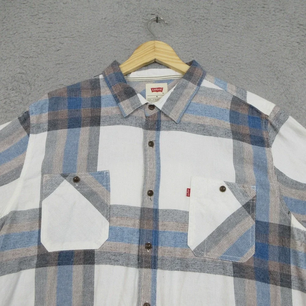 Levis Outdoor Shirt‎ Mens XL White Plaid Button Up Gorpcore Outdoor Workwear